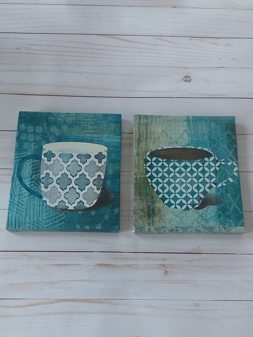 Decorative Teal Coffee Cup Wall Art Set - Home Kitchen